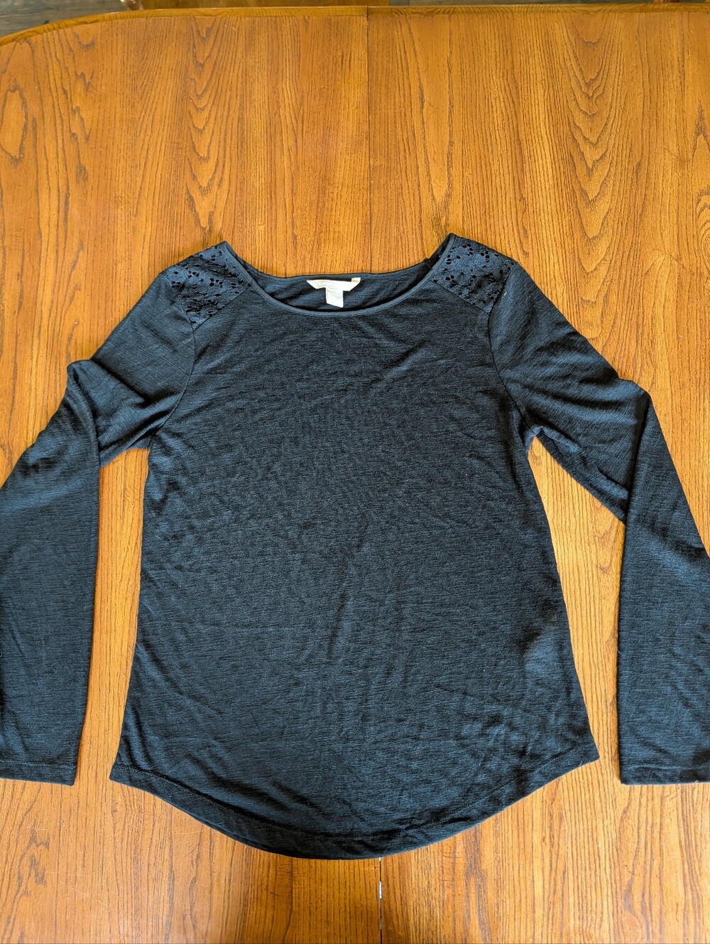 Banana Republic Black Long Sleeve Top – Crochet Lace Shoulder Detail – Size Med